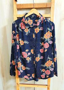 Black Floral Print Shirt Size-44