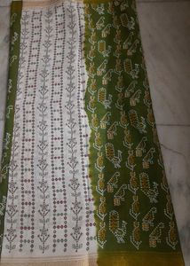 Odisha Handloom Olive Green Printed Cotton Saree