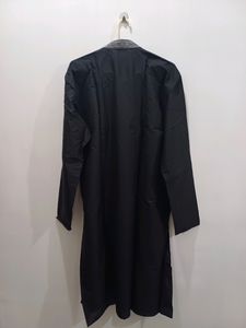 Silk Kurta Chudidar Set (Black With White Work)