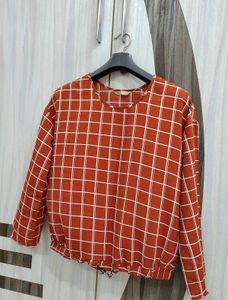 Rust Checkered Long Sleeve Blouse