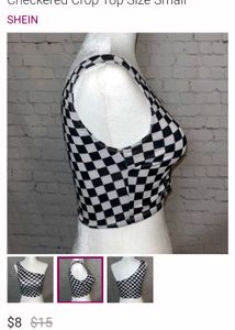 SHEIN Checkered One-Shoulder Crop Top