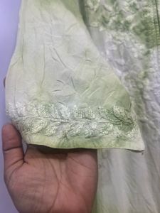 Green Tie Dye Chikankari Embroidered Kurta