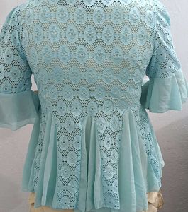 Aqua Lace Detailed Open Front Topper