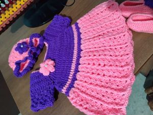 Crochet Baby Dress with Hat &amp; Booties