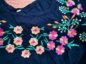 2 Tops-Coral Overlap Tie Top &amp; Blue Short Kurta