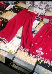 Red Embroidered Kurta Set