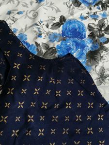 Women Navy Blue Ethnic Print Sleeveless Kurta Set