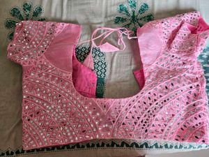 Mirror Work Net Saree With Blouse