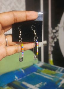 Aesthetic Colourful Safetypin Beads Earring