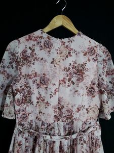 FabAlley Blush Floral Pleated Belted Dress