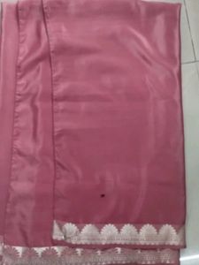 Pink Beautiful Saree With Silver Zari Work