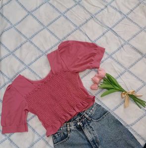 Pink Buttons Down Puffed Sleeve