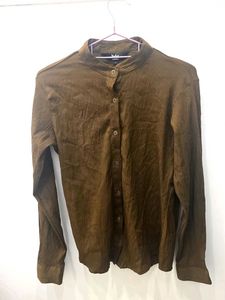 Brown Mandarin Collar Shirt