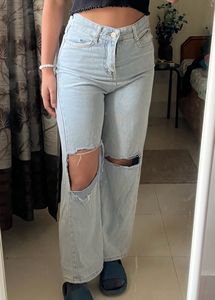 Blue Ripped Straight Leg Denims