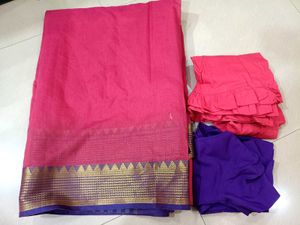 Silk Saree- Pink Saree With Purple Border