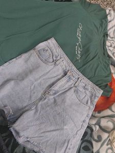 Cute T-Shirt and Denim Shorts Set