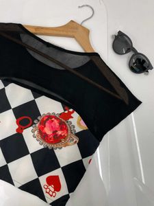 Checkerboard Jewel Print Top