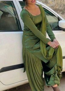 Satin Salwar Suit Mehndi Colour