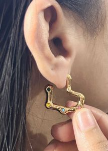 Multicolored Stone Studded Heart Hoops