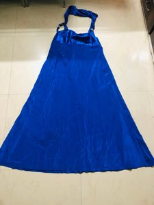 Satin halter Fish Cut Blue one Piece Dress