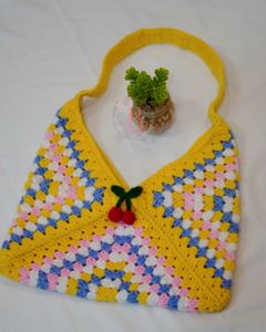 Handmade Crochet Granny Square Bags - Set of 3