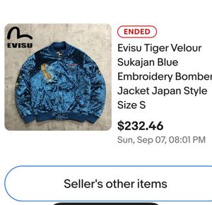 Evisu Blue Velvet Bomber Jacket