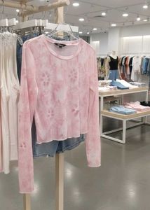 Pink Tie-Dye Mesh Long Sleeve Top