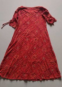Red Printed Midi Dress