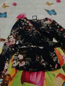 Floral Blue Top With Belt