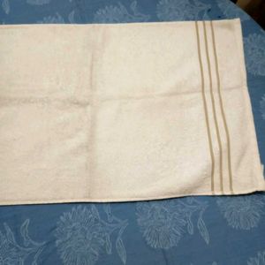 White Bath Towel With Beige Stripes