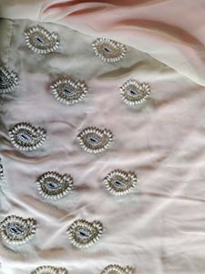 Peach &amp; Silver Embellished Saree