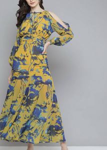 Floral Print Cold Shoulder Maxi Dress