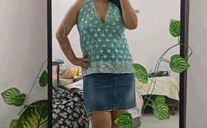 Teal Sequin Halter Top