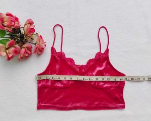 Shein : Pink Velvet Lace Cami Top