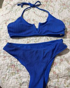 Blue Ribbed Bikini Set