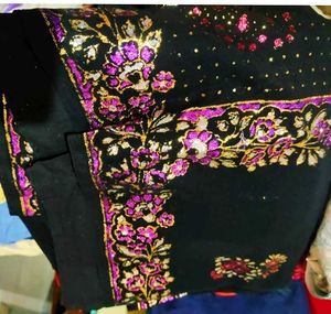 Black Saree with Floral Embroidery