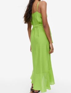 Lime Green Ruffle Midi Wrap Dress