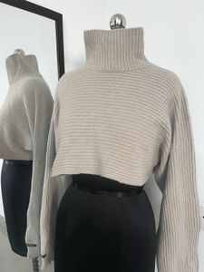 Cropped Turtleneck Knit Sweater