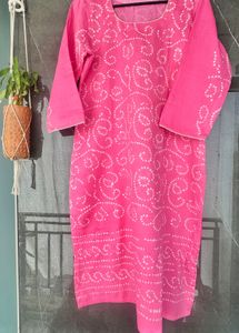 Pink Bandhani Kurti Set with Dupatta