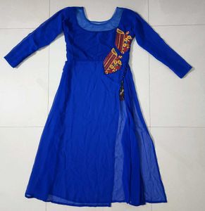 Beautiful Blue Side Cut Net Kurtie
