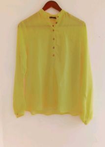 Yellow Button-Down Blouse With Inner
