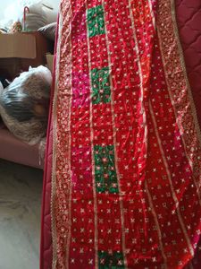 Women Embellished Bridal Bandhani Phulkari Dupatta
