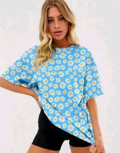 Light Blue Floral Printed Oversized Tshirt