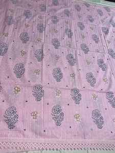 Pink Printed Unstitched Kurta Set & Dupatta