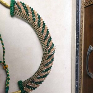 925 Silver Green&amp; Cream Beads Necklace