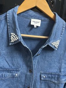 Xxl Denim Pearl Embellished Shirt