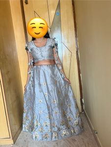 Silver Lehenga with Embroidery