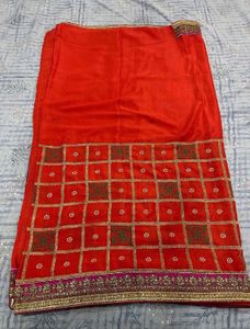 ‼️Last Call‼️Orange Silk Party Wear Saree