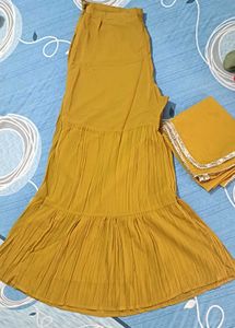 Mustard Embroidered Kurta With garara