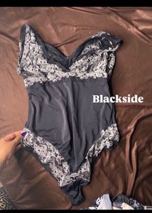 Black Silver Print Bodysuit